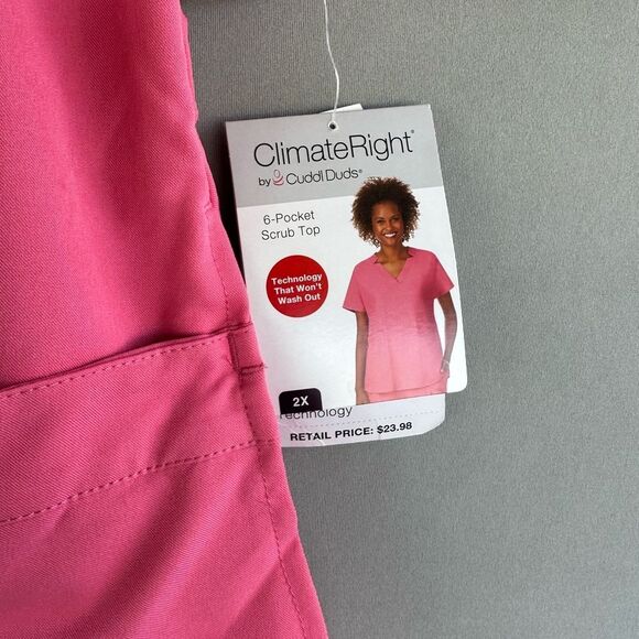 🎉5 for $45🎉 NWT Climate Roght Cuddl Duds Scrub Top Pink Women Size 2X - Picture 3 of 6